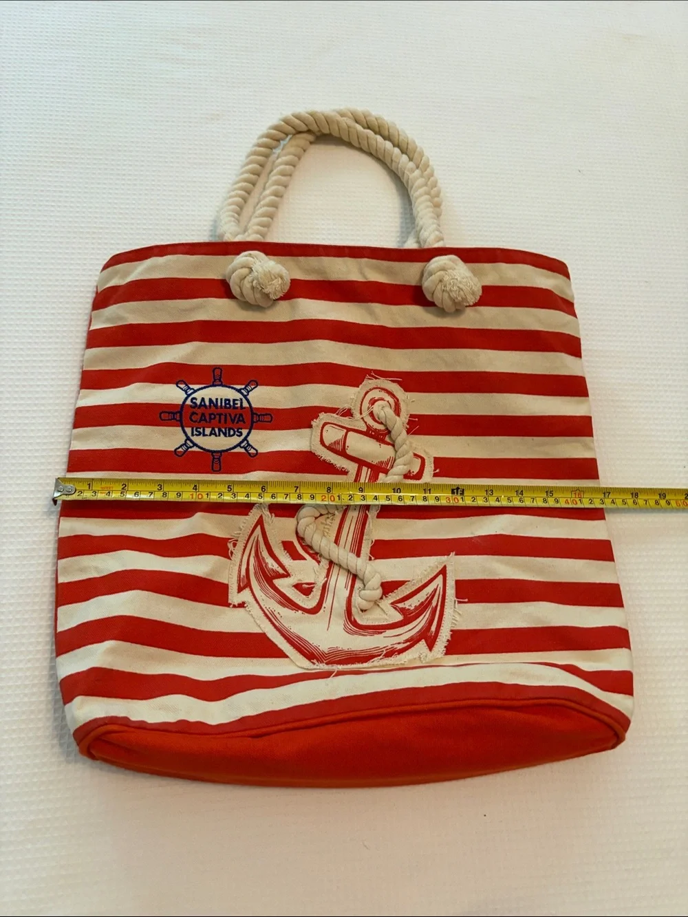 Striped Nautical Anchor Tote Bag - Red & Cream